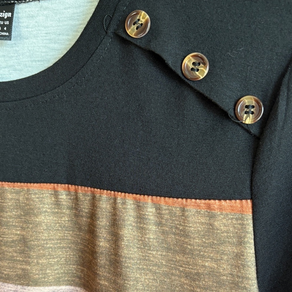 Stylish Multicolor Striped Women's Jersey Top by Dazign with Shoulder Buttons - Picture 5 of 6